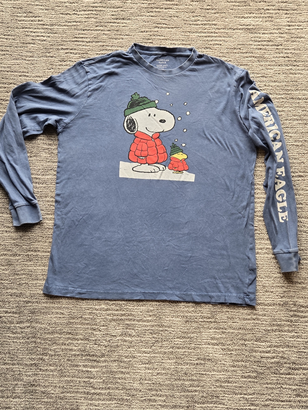 American Eagle Outfitters Blue Snoopy & Woodstock Long-Sleeve Tee